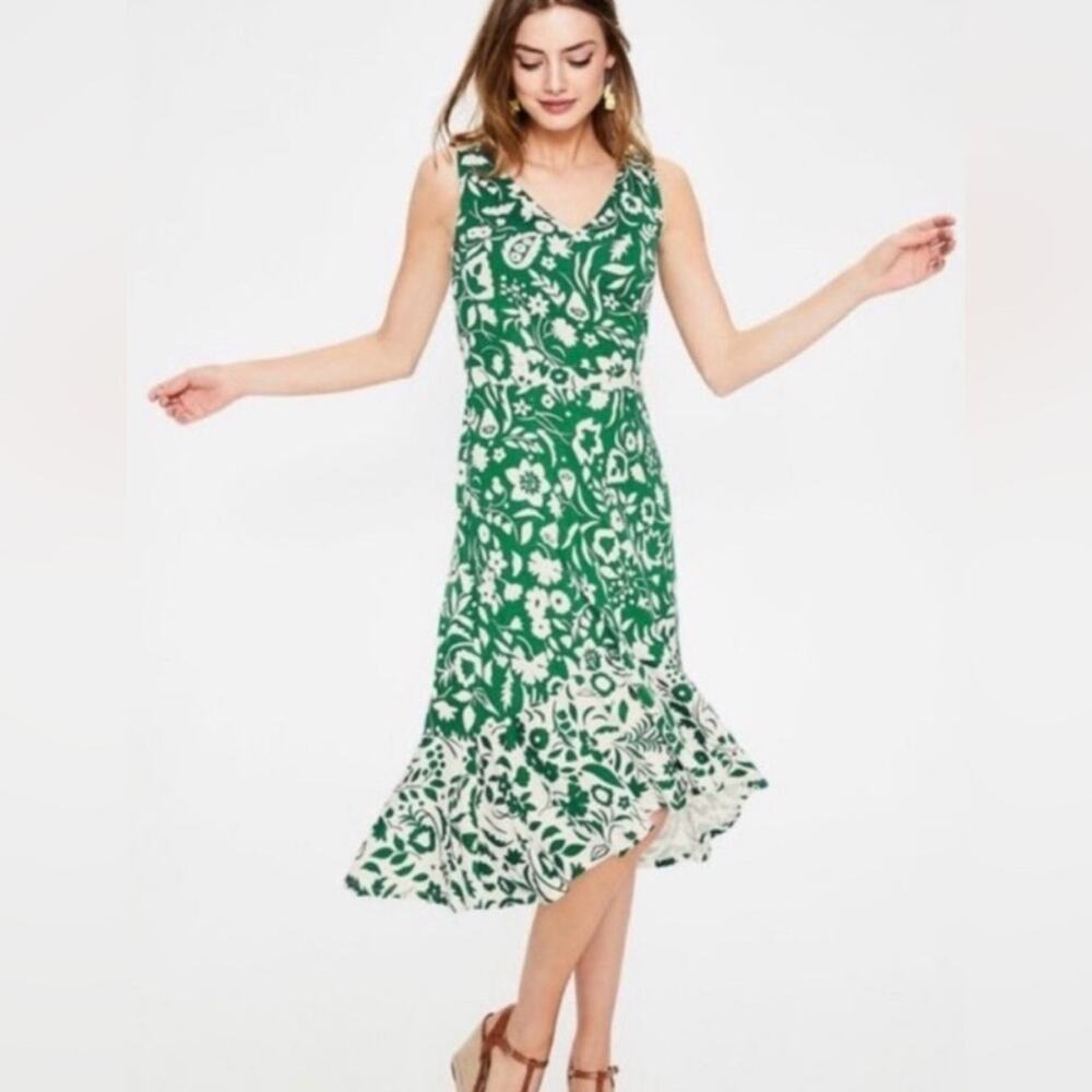 Boden Eliza jersey midi dress green white floral sz 6 petite